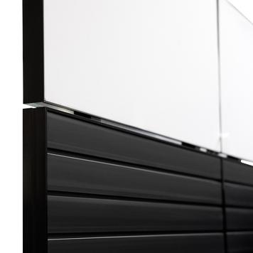 Stand FlexiSlot® para feria «Style-Black», 2850 x 2800 mm, en esquina